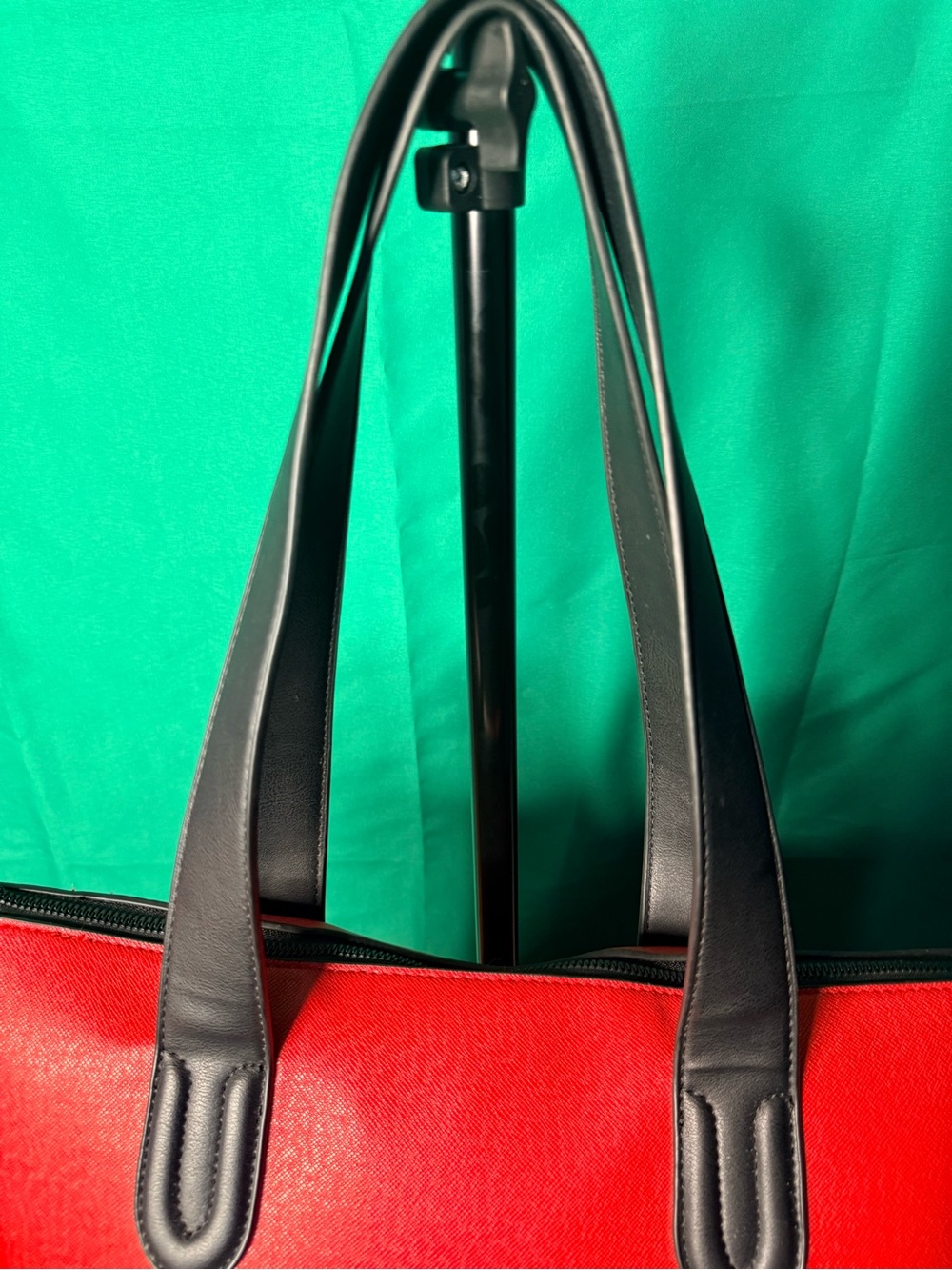 Red Leather Tote Bag with Black Handles - Picture 4 of 13